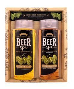 Darčeková kazeta Beer Spa pivná kozmetika pre mužov i ženy, obsahuje extrakty z pivných kvasníc a chmeľu. Sprchový gél 250 ml, šampon